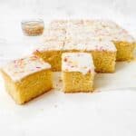 School dinner cake sliced into squares