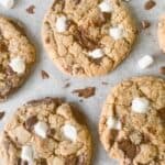 3 s'mores cookies on a baking tray