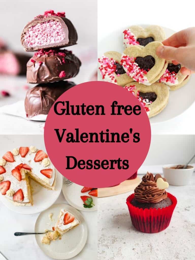 photo collage with text overlay of gluten free valentines recipes