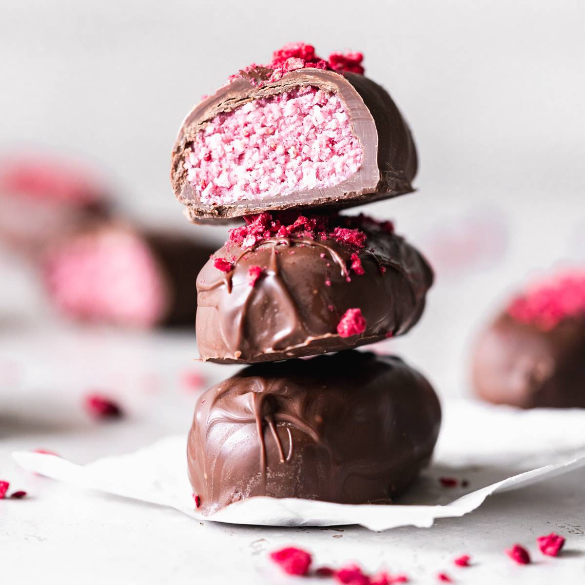 3 raspberry ruffle bars stacked together