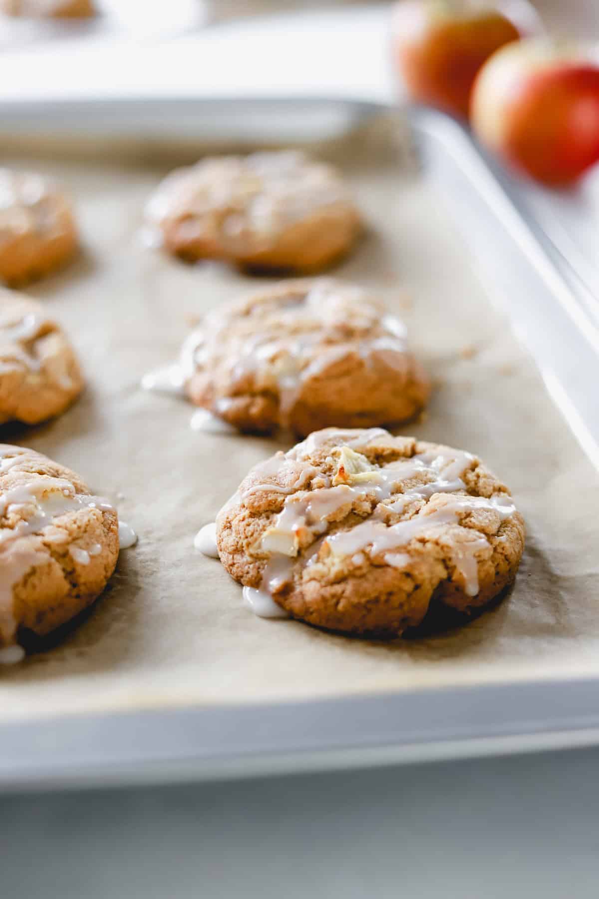 Gluten free apple cookies on a baking sheet.