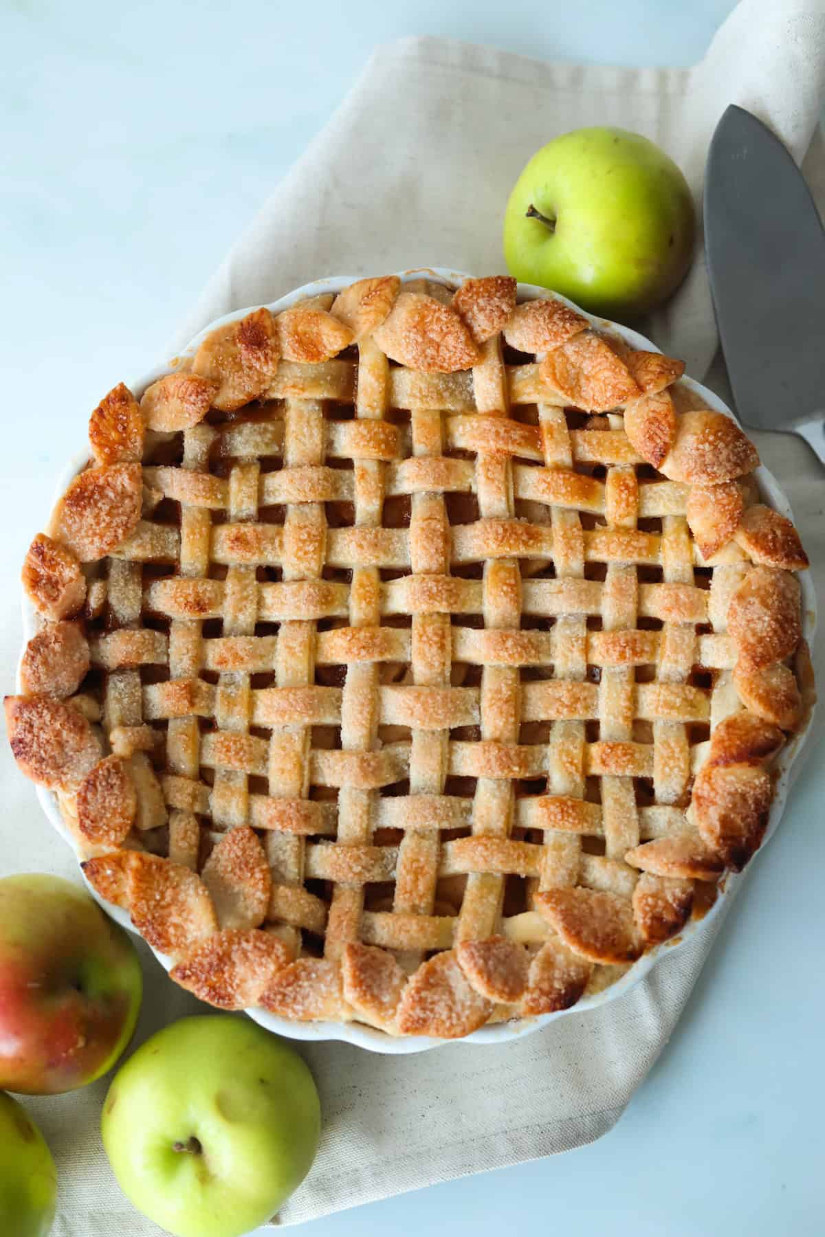 Overhead shot of baked gluten free apple pie.