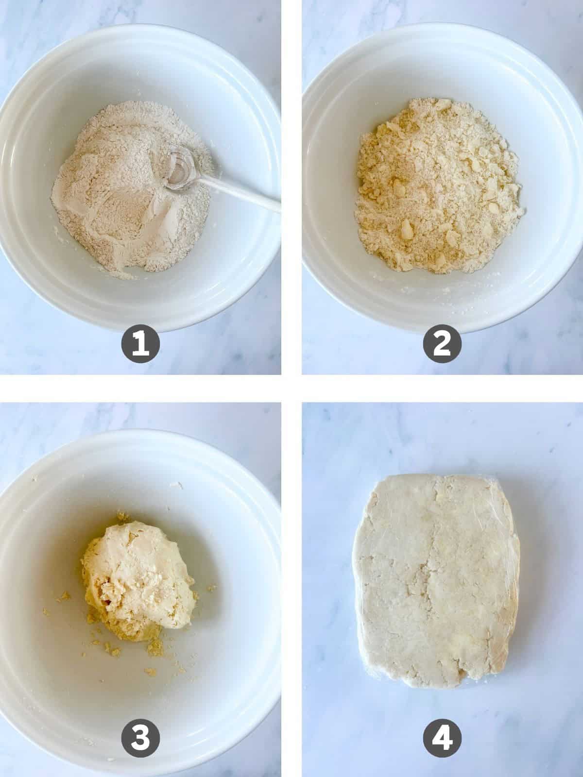Four images of making gluten free pastry.