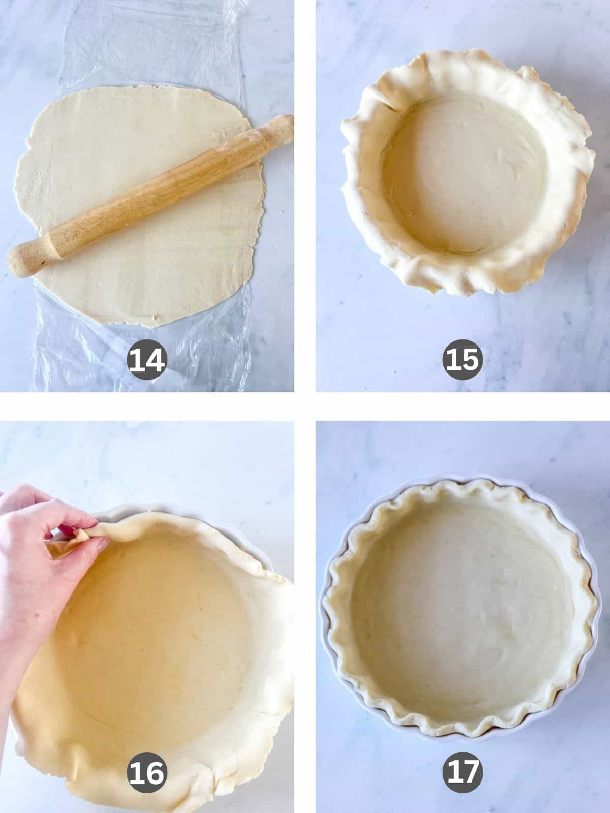 Four images of gluten free pie crust being rolled out.