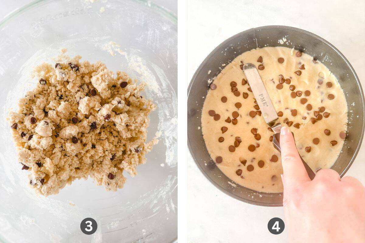 Shortbread dough in a round cake pan.
