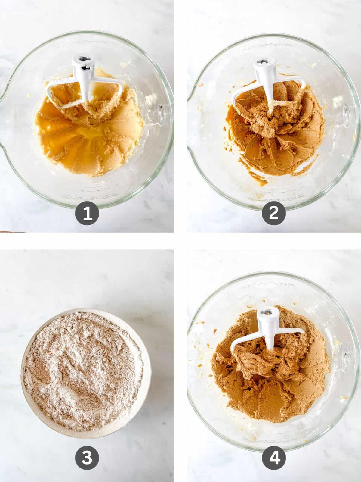 Gluten-free gingersnap cookie dough in a glass bowl.