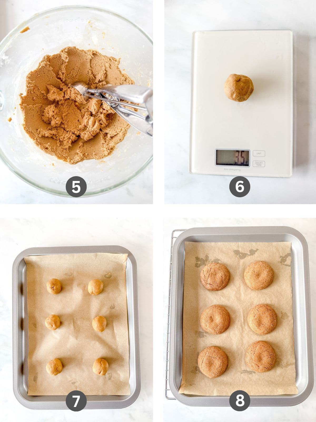 Gluten free gingersnaps images side by side of before and after baking.