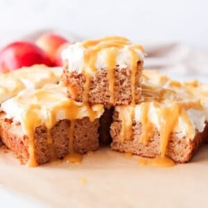 Caramel apple cake stacked together.