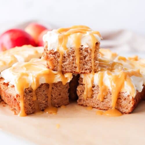 Caramel apple cake stacked together.