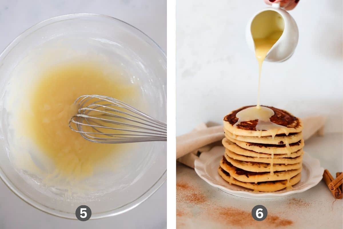 Cream cheese frosting in a bowl with a whisk.
